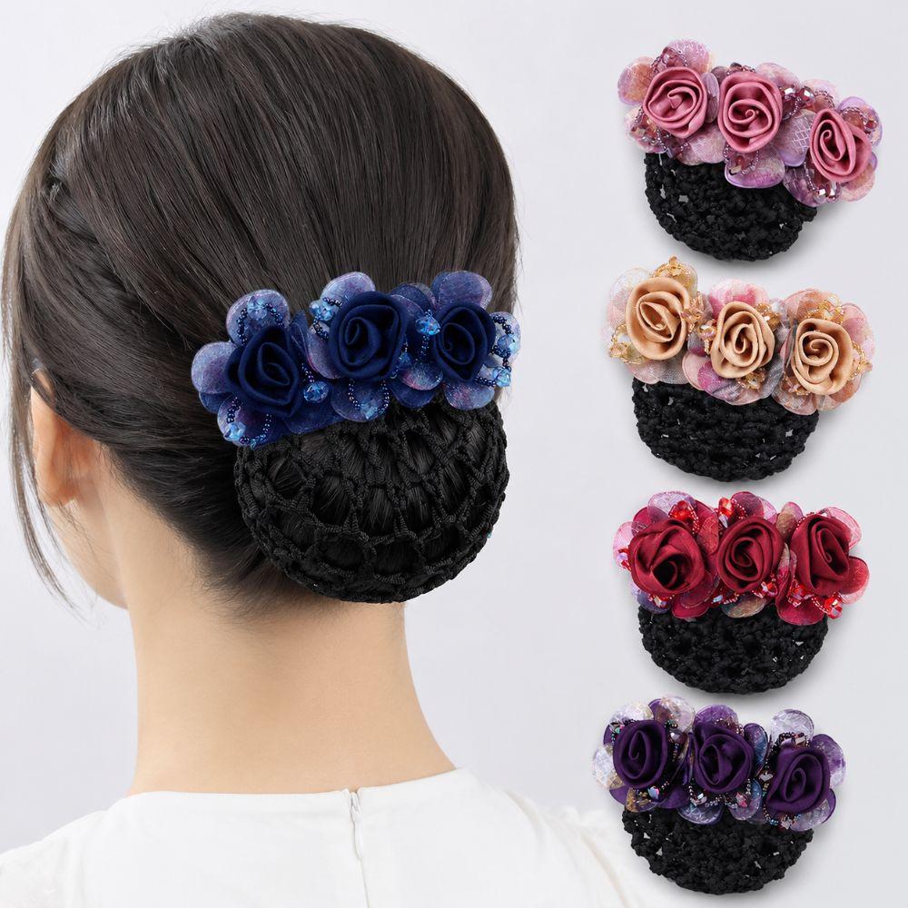 Updo Styling Tool Flower Hair Net with Spring Clip Net Pocket Headdress For Work Use