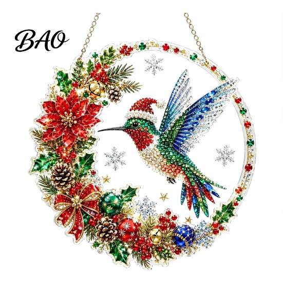 Acrylic Ornaments for Christmas Tree Hanging Diamond Art Ornament, 2D Pearl Painting Seasonal Home Window Decorations Pattern Suncatcher, Holiday