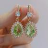 Роскошные серьги-капли с зеленым цирконом в форме капли для женщин, модные серьги золотого цвета, ювелирные изделия, аксессуары для вечеринок