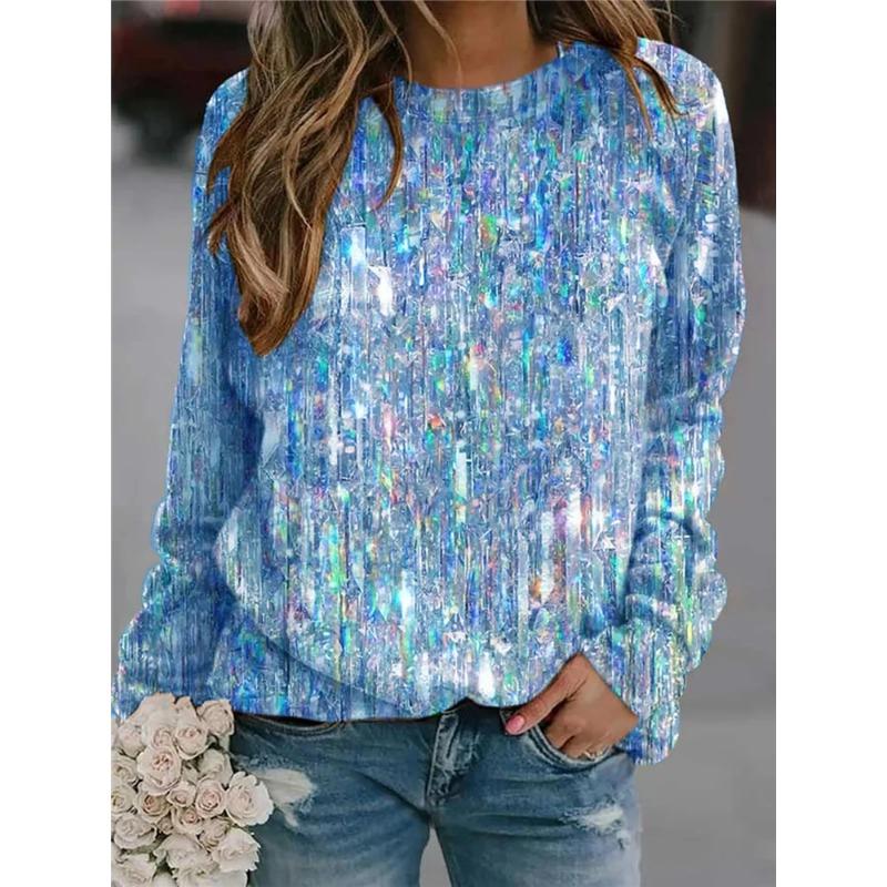 Women's Long Sleeve Vintage Flower 3D Print T Shirts Autumn Winter Workout Casual Comfy Round Neck Loose Shirts Ladies Clothes