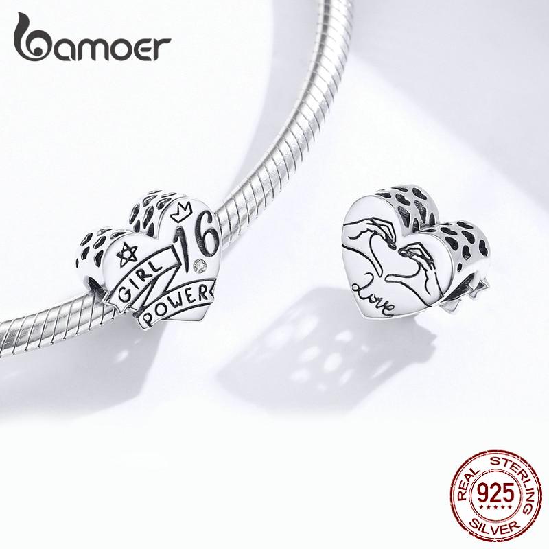 Подвеска BAMOER Heart Lock и Key Girl Power для оригинального браслета, подвеска из стерлингового серебра 925 пробы