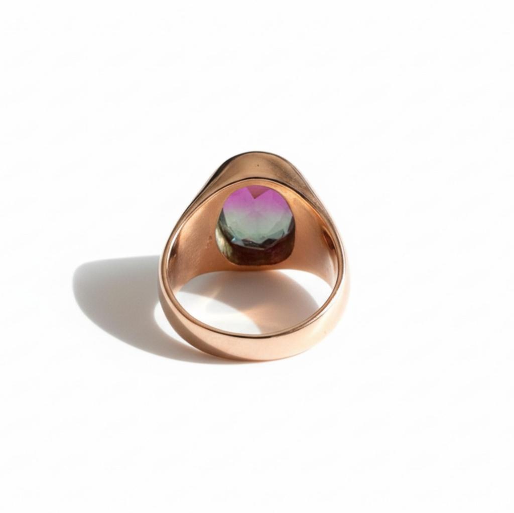 Перстень-печатка с турмалином-арбузом, 925 пробы, цельное стерлинговое серебро, кольцо с ограненным большим овальным кабошоном турмалина