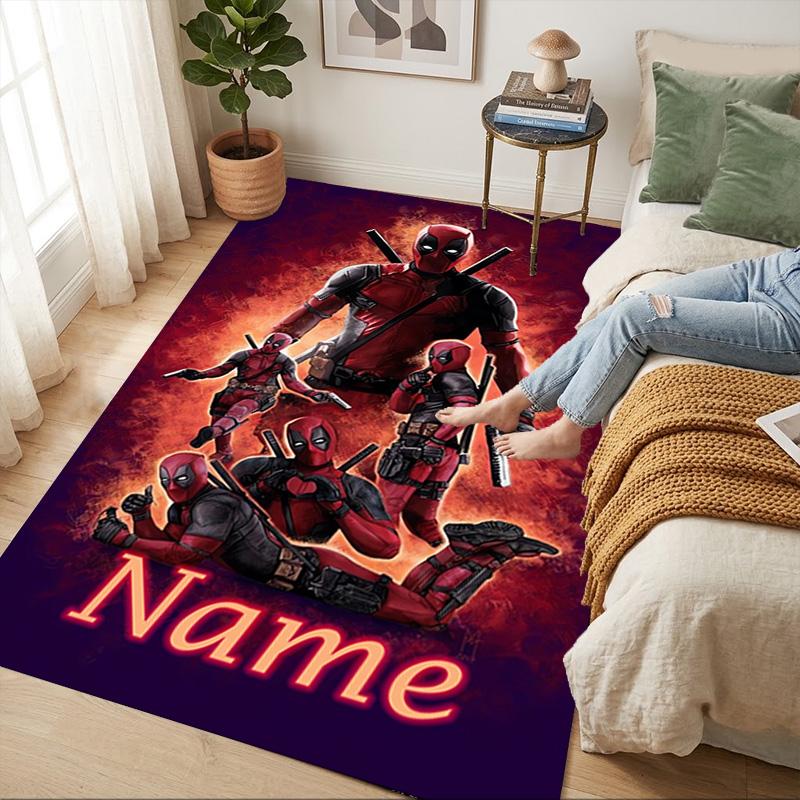 Personalized Name Deadpool Armor Living Room Non-Slip Area Rug Soft Carpet for Bedroom Kids Playroom Sofa Office Home Decor Doormat