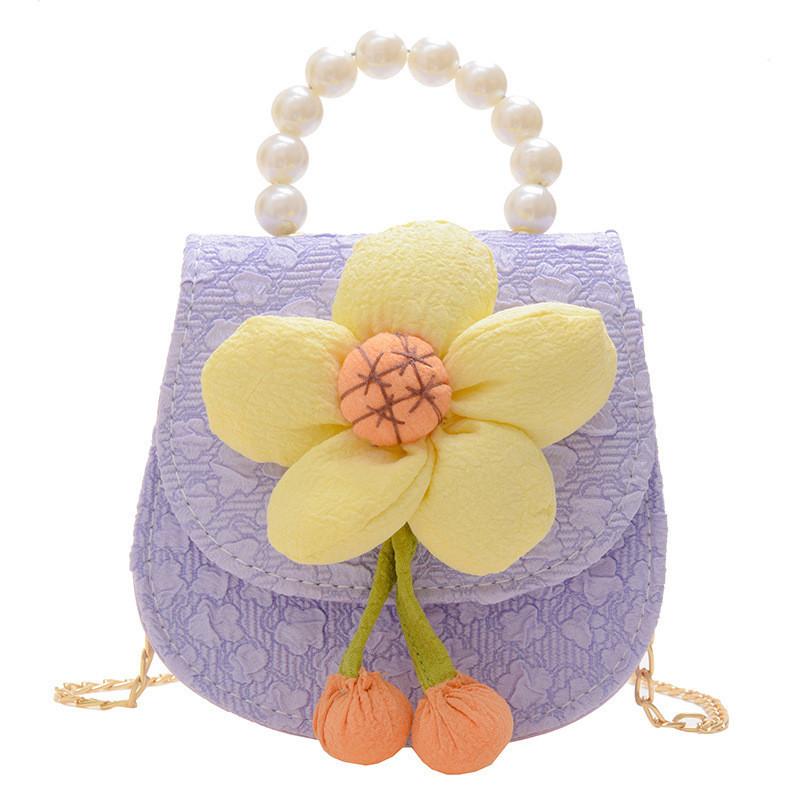 Adorable Fashionable Sunflower Pearl Chain Handbag For Girls Cute Princess Shoulder Bag Breathable Wear-resistant Pu Leather