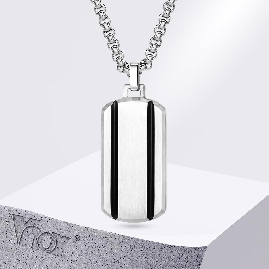 Vnox Men's Stainless Steel Dogtag Necklaces, Two Grooved Striped Dog Tag Pendant with Box Chain Collar Gift for Him