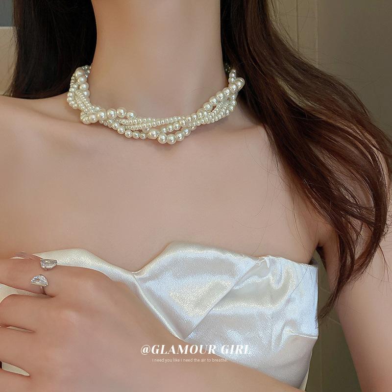 Korean temperament love butterfly pearl fringed necklace fashion collarbone chain versatile item decoration