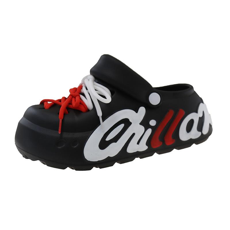 Мультяшные шлепанцы с отверстиями для букв, женская летняя обувь, весна 2025, новые приморские шлепанцы на толстой подошве, прохладные