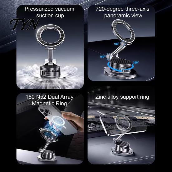 Adjustable Car Interior Accessory Vacuum Suction Magnetic Phone Holder, 89lbs Strong Grip Dash Compact Mount for Windshield Mount, 360-degree