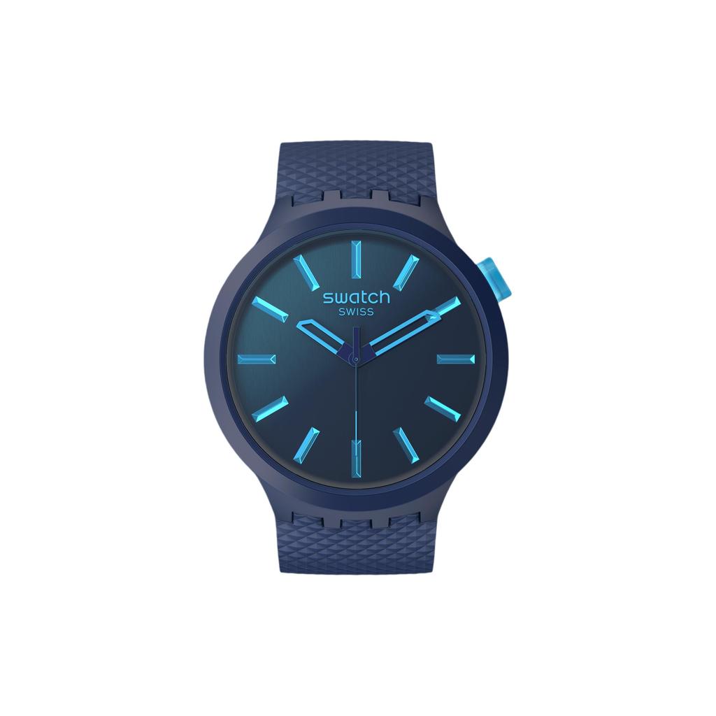 Swatch Серия Essentials Кварцевый механизм Водонепроницаемость 30 м Часы 47 мм Синий циферблат Корпус из био-основы Ремешок из био-основы Унисекс часы SB05N113