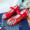 Этнический стиль, национальный стиль парусиновые вышитые туфли, женская обувь, одинарные туфли с ремешком на низком каблуке, обувь для мамы