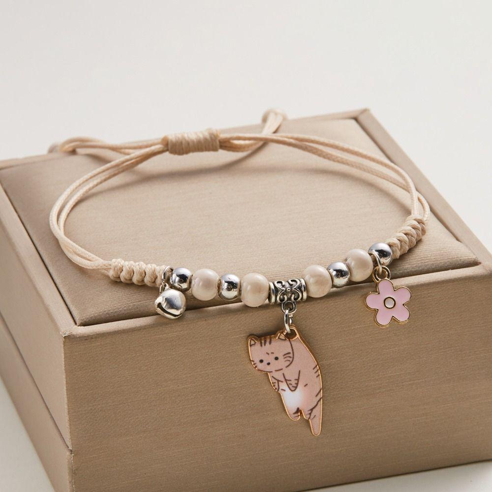 Colorful String Cat Bracelet Woven Cartoon Hand Ring Geometric Handmade Bead Bracelet Girls