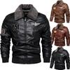 Осенне-зимняя куртка, мужская байкерская куртка из искусственной кожи, мужская отложная куртка на меховой подкладке, утепленные теплые пальто, облегающие пальто
