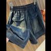 Summer Women's Retro Elastic Waist Denim Shorts Thin Section Big Pocket Jeans Women's Casual Shorts