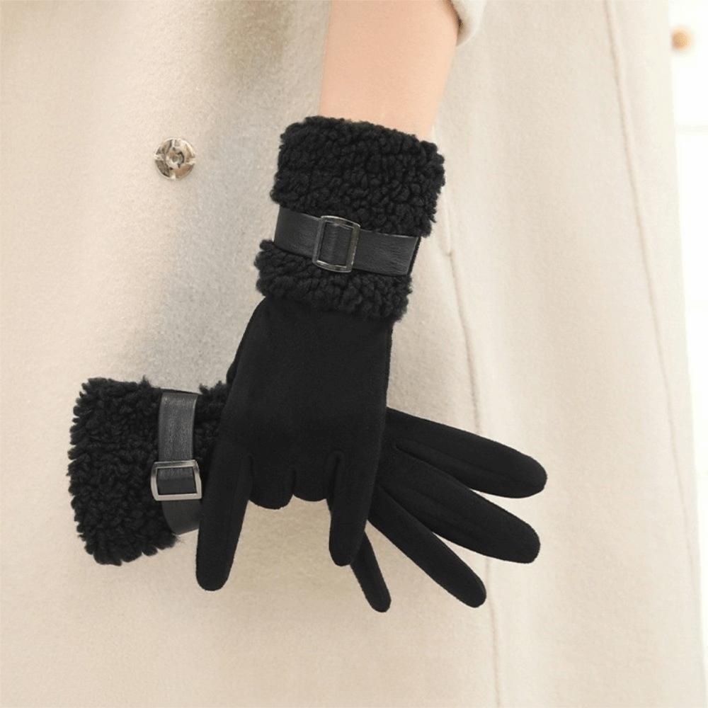 Fleece Women Suede Gloves Windproof Cycling Mittens Fashion Winter Women's Gloves Mom