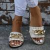 Fashion Fashion Sexy Chain Lock Solid Color Plus Size 2024 Summer New Style Roman Style Flat Outdoor Female Slippers Women Sandals