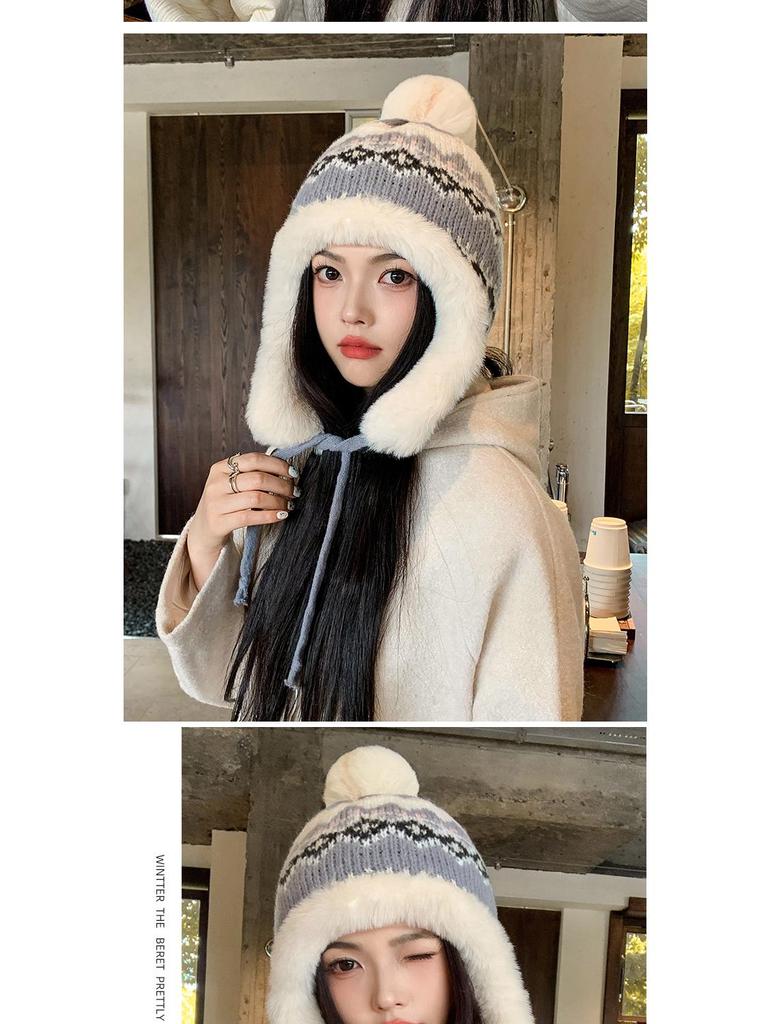 Женская корейская шерстяная шапка в стиле ретро — симпатичная, универсальная, теплая, защищающая уши зимняя вязаная шапка для езды на велосипеде