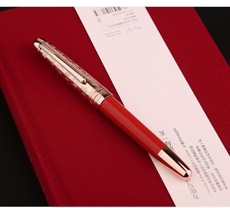 MoonMan P135 Fountain Pen, Fine Nib, Fu Character, Limited Edition Gift Box, Red Rose Gold Unisex