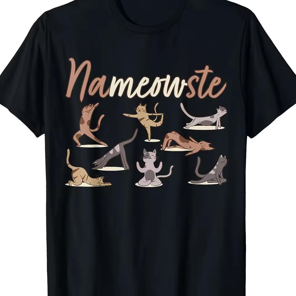 The Latest Women's T-shirt Features A Yoga Cat Design; It's Comfortable Breathable and Perfect for Beach Trips and Parties Tops