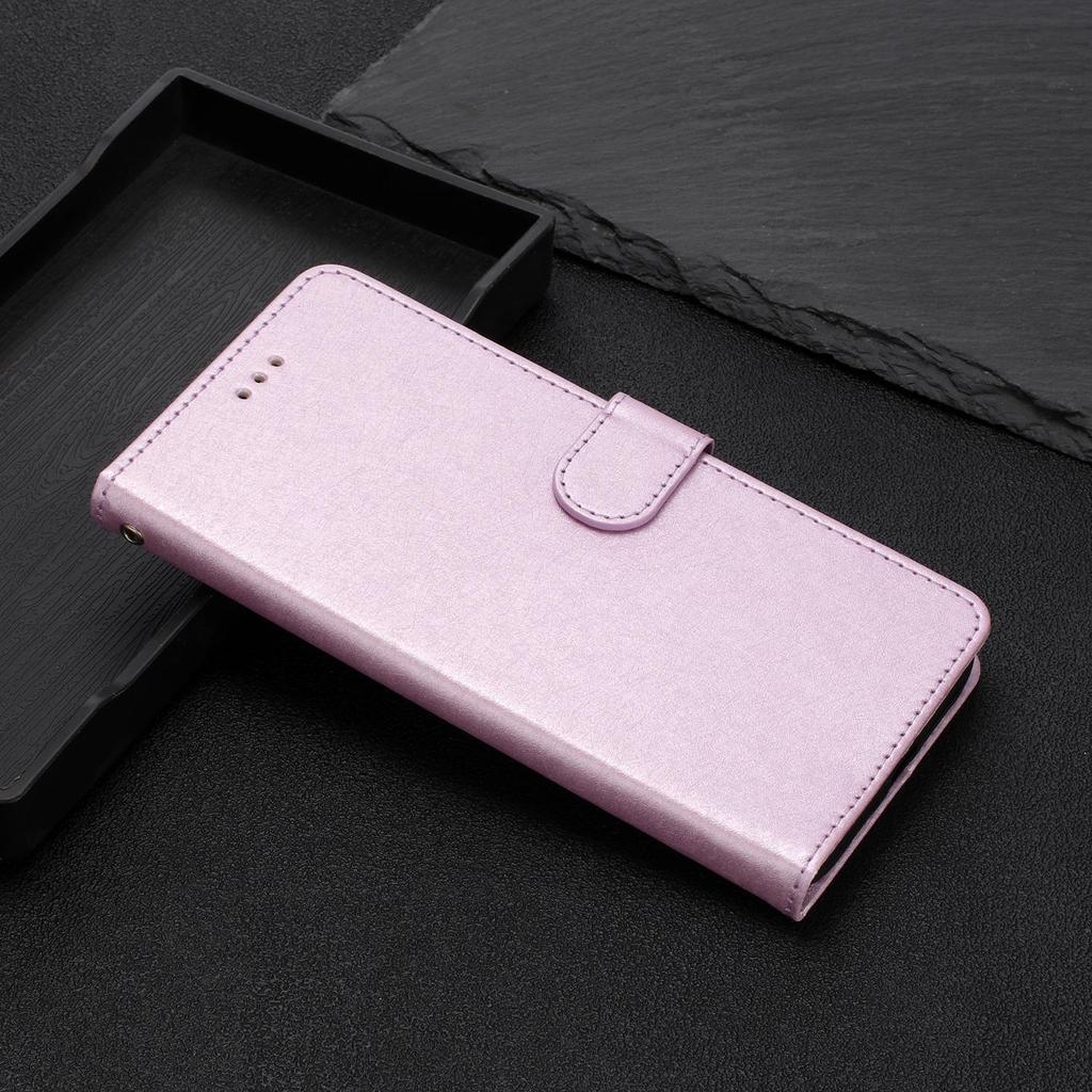 Classics Smooth Silk Leather Phone Wallet Case Book Kickstand For iPhone Samsung Xiaomi Redmi Google Moto Pro Solid Girls Magnetic Card Flip Cover Bag