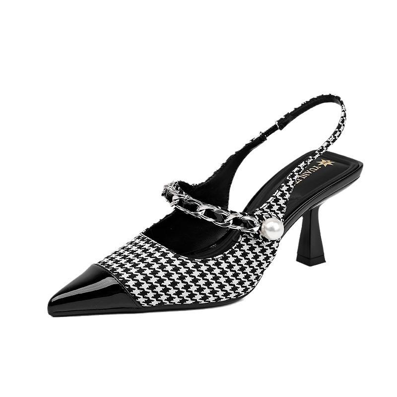 High heels children Huizhou women's shoes 2025 spring and summer thousand bird grid sandals women's fashion single shoes 2025 spring women's