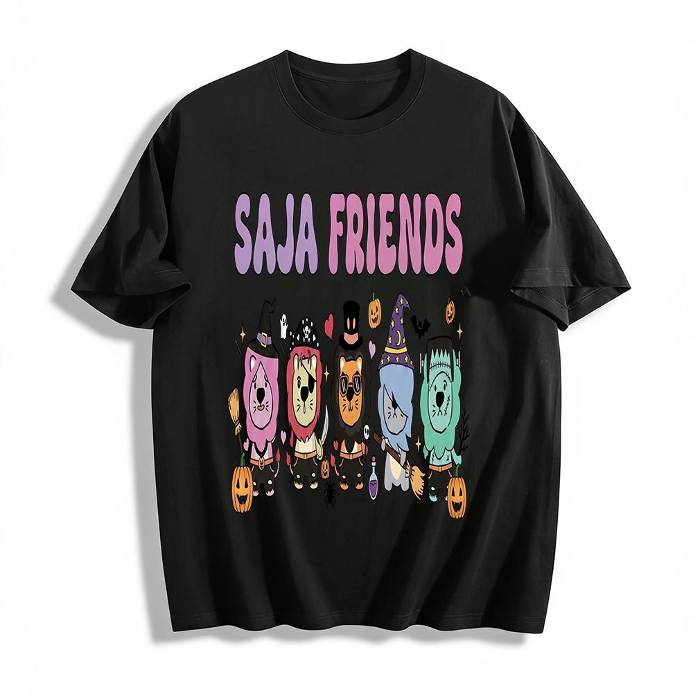 Хэллоуин SAJA FRIENDS Тематические Топы, Милые Животные Косплей Принт Повседневные Футболки с Круглым Вырезом Чисто Хлопковая Футболка