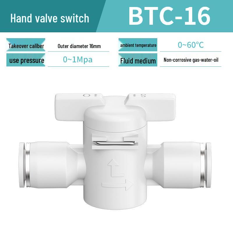 Zhuoji Pneumatic BUC-6-10 Hand Valve with 8mm Tubing, 12mm Straight-Through Air Valve, Quick-Connect Fittings.
