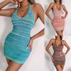 Women Casual Colorful Striped Knit Backless Dress Spring Summer Holiday Package Hip S-L