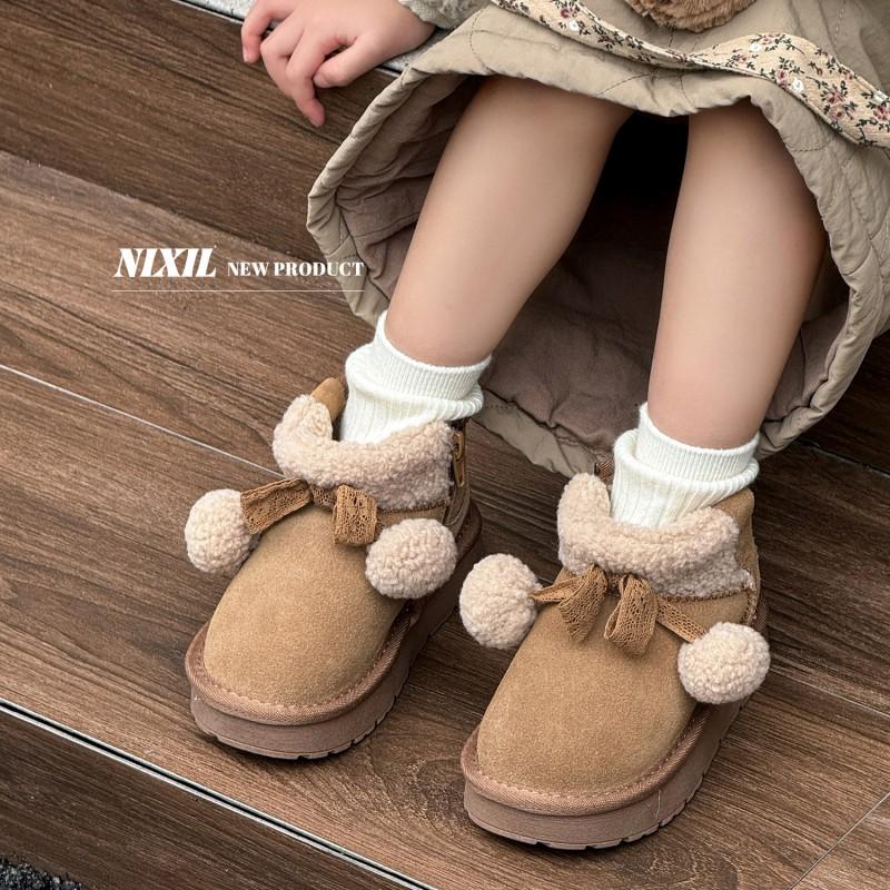 Girls Winter Snow Boots Kids Warm Thick Faux Suede Ankle With Fluffy Pom Non-Slip Sole Ages 1-16