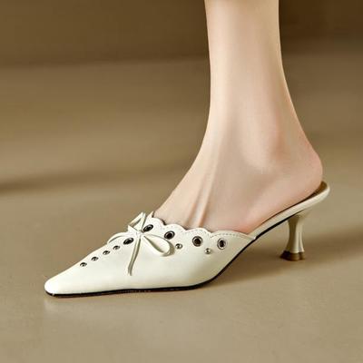 Туфли-сабо из коровьей кожи с квадратным носком на тонком высоком каблуке с открытой пяткой, осенне-летняя обувь с полыми украшениями, женские туфли-лодочки на мелкой подошве