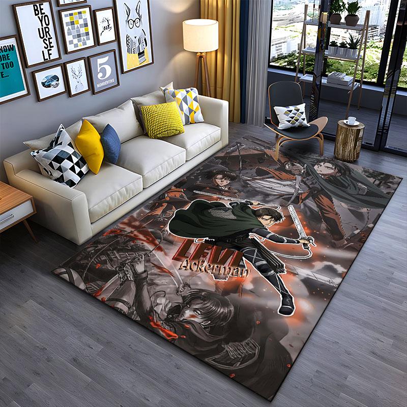 Levi Ackerman Anime Battle Carpet suitable as a non-slip mat for the living room or bedroom sofa