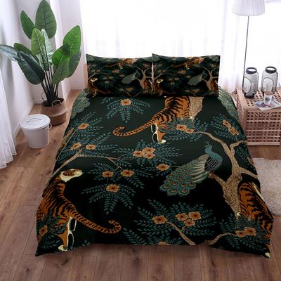 Винтажный комплект пододеяльника Green Tiger and Peacock Кинг, Квин, Дабл, Фул, Твин, Одинарный размер, Комплект постельного белья