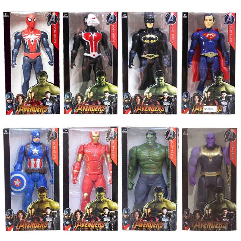 Красочные фигурки супергероев, изображающие Человека-паука, Халка, Железного человека, Капитана Америку. Идеально подходят для детских подарков и коллекционирования.