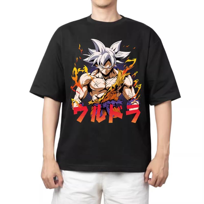 T Shirt for Mens Dragon Ball Pattern Printed Summer Retro Neckline Loose Large Size Versatile Shortsleeved Tshirt Clothes Top