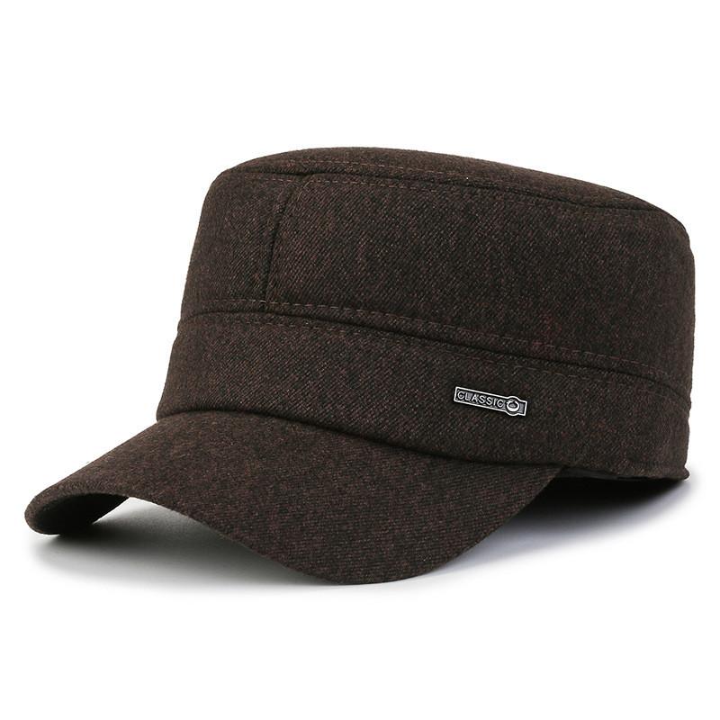Men Classic Letters Warm Flat Cap Winter Ear Protection Thickened Travel Outdoor