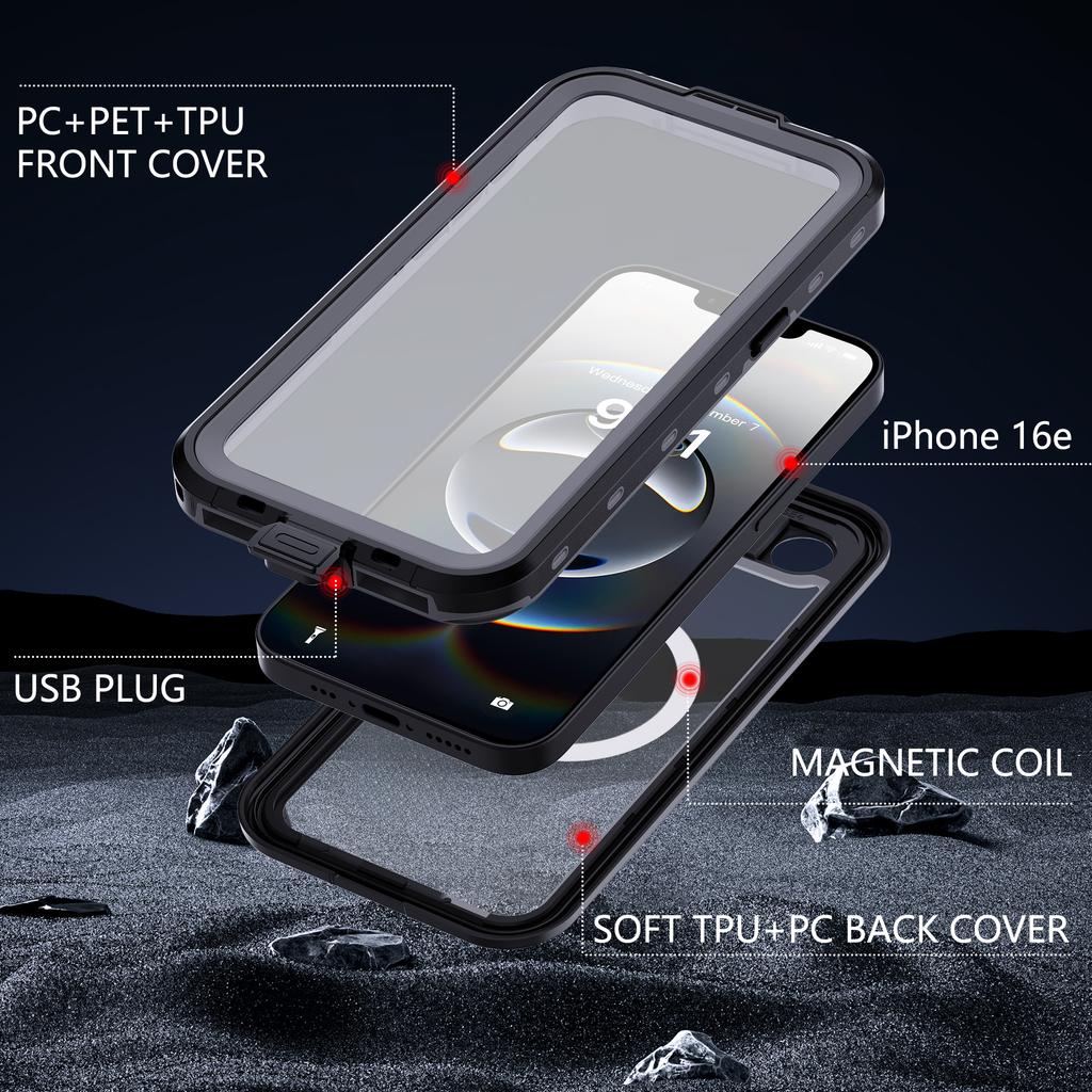 Водонепроницаемый магнитный чехол IP68 для iPhone 17 16e 16 15 13 Pro Max, 16 15 Plus, пылезащитный чехол, 360-градусная полная защита