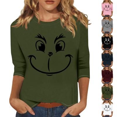 3/4 рукава топы для женщин футболка повседневные рождественские принты топы футболка круглый вырез пуловер блузка