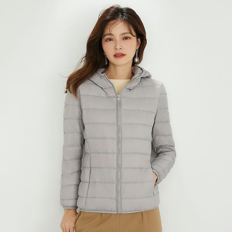 Womens Lightweight Hooded Short Down Jacket 91% White Duck Fill Regular Fit Casual Office Wear