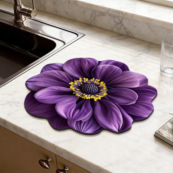 Коврик для сушки посуды Реалистичные цветочные дизайны Диатомовая земля Быстросохнущий коврик Абсорбирующий Теплоизолирующий коврик для кухонной столешницы Обеденного стола