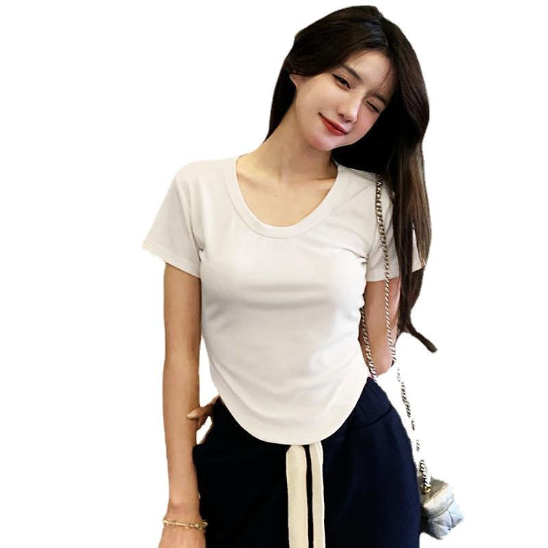 Сексуальная футболка с круглым вырезом и нерегулярным топом с короткими рукавами