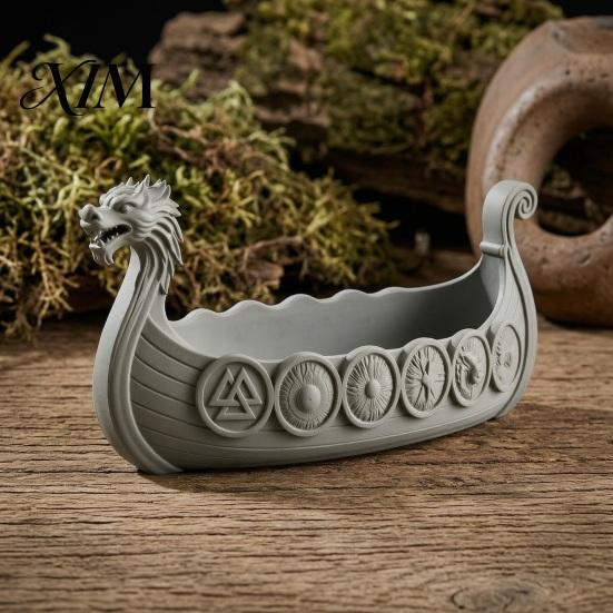 Home Decor Display Stand Resin Dragon Boat Storage Case, Decorative Space Saving Desktop for Living Room Organizer, Matte Finish Sculpture Entryway