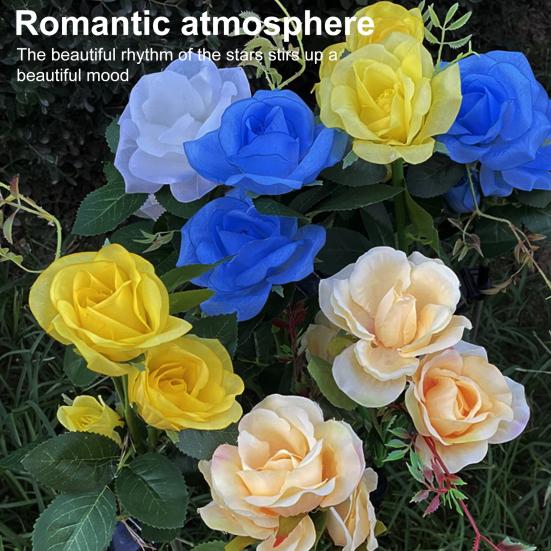 Садовые солнечные светильники для роз, искусственные розы на открытом воздухе с солнечными лампами, меняющие цвет цветы, с шипом для земли для украшения дорожки на открытом воздухе на патио и во дворе