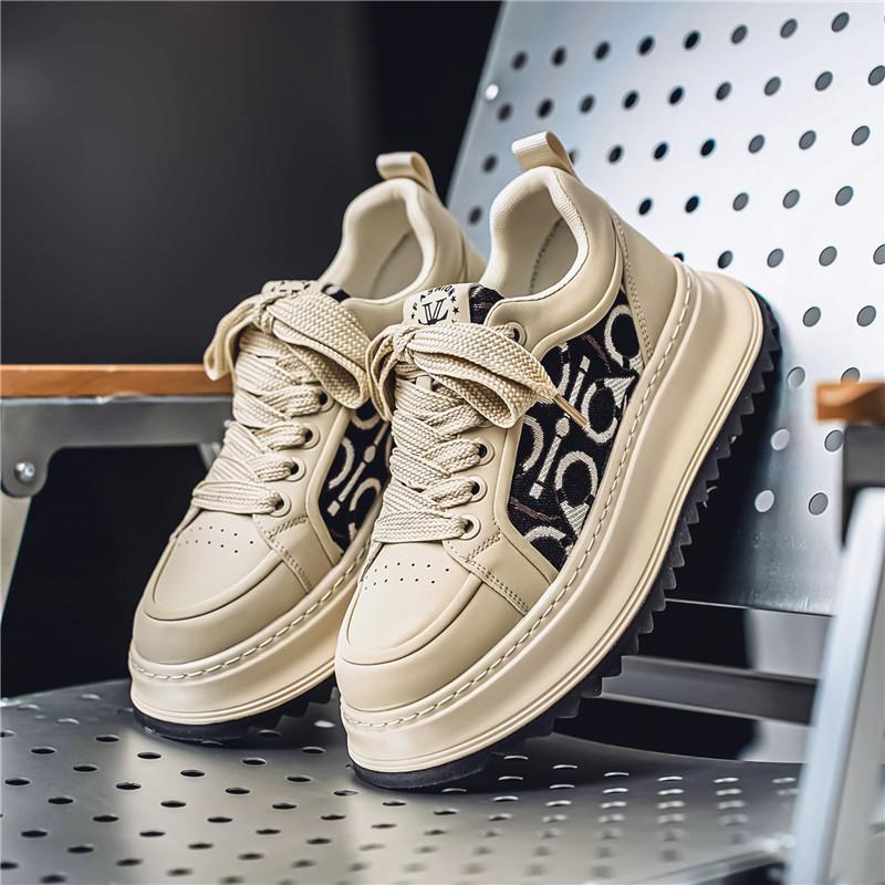 2025 Spring New Fashion Embroidery Color Matching Platform Sneakers Trend Versatile Casual Shoes Platform Heightening Mens Shoes