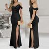 Женское модное вечернее платье: Платье без бретелек, с разрезом, приталенное по талии, облегающее фигуру
