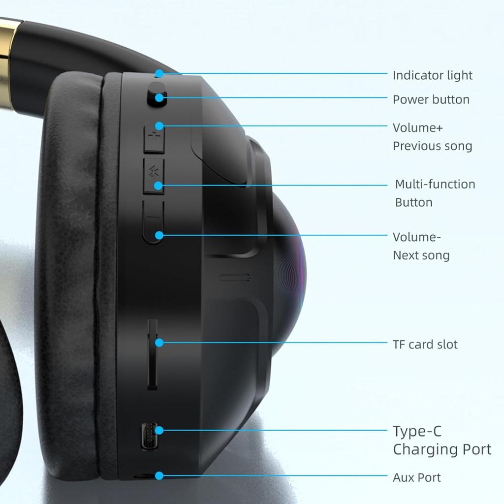 Наушники Bluetooth, беспроводная гарнитура Bluetooth 5.3 Over Ear, наушники для музыкальных и спортивных игр, вкладыши с шумоподавлением, сабвуфер, регулируемые наушники