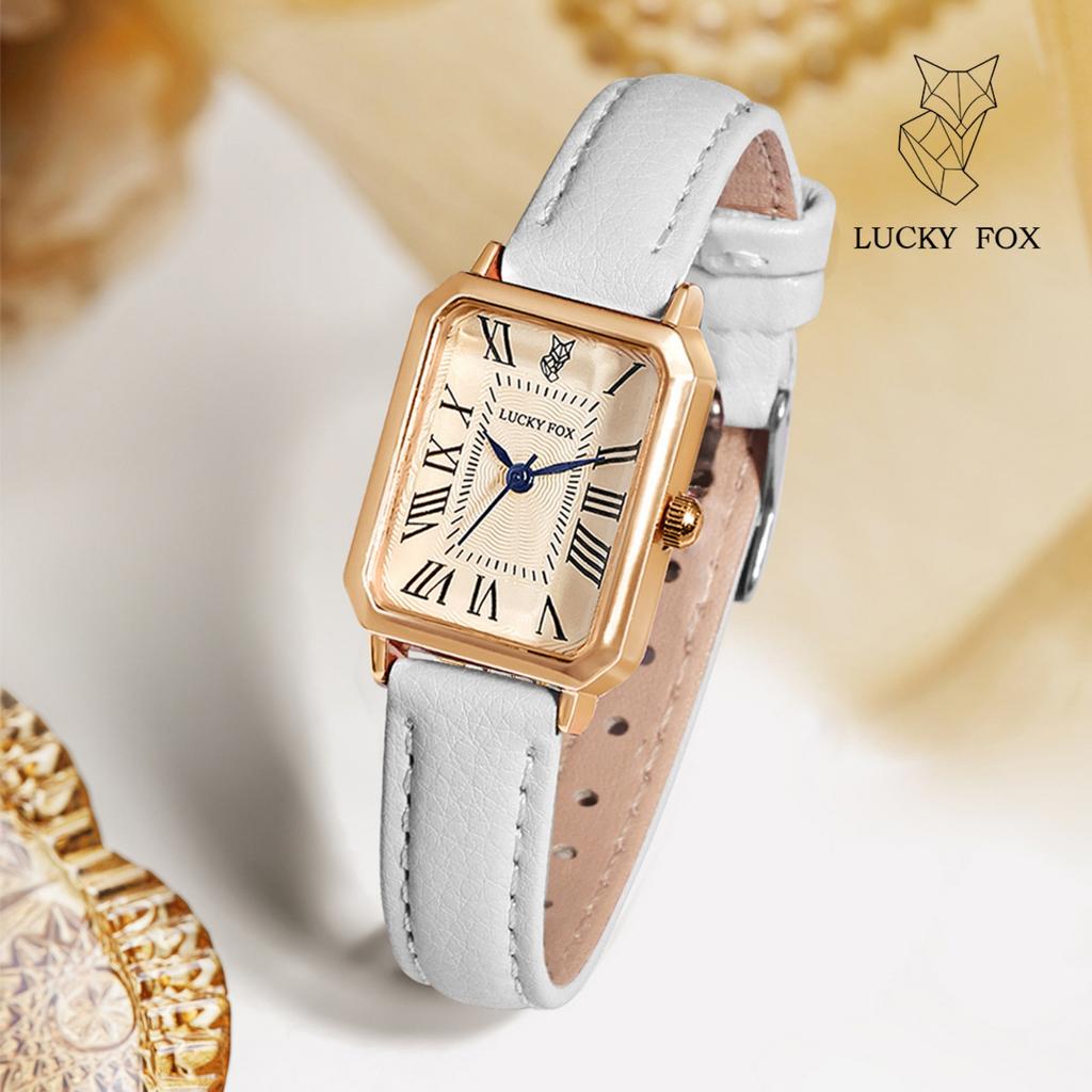 Lucky Fox Women Quartz Watch Square Alloy Case Soft Strap Roman Dial Vintage Minimalist Daily Dress Wristwatch Jewelry Gift