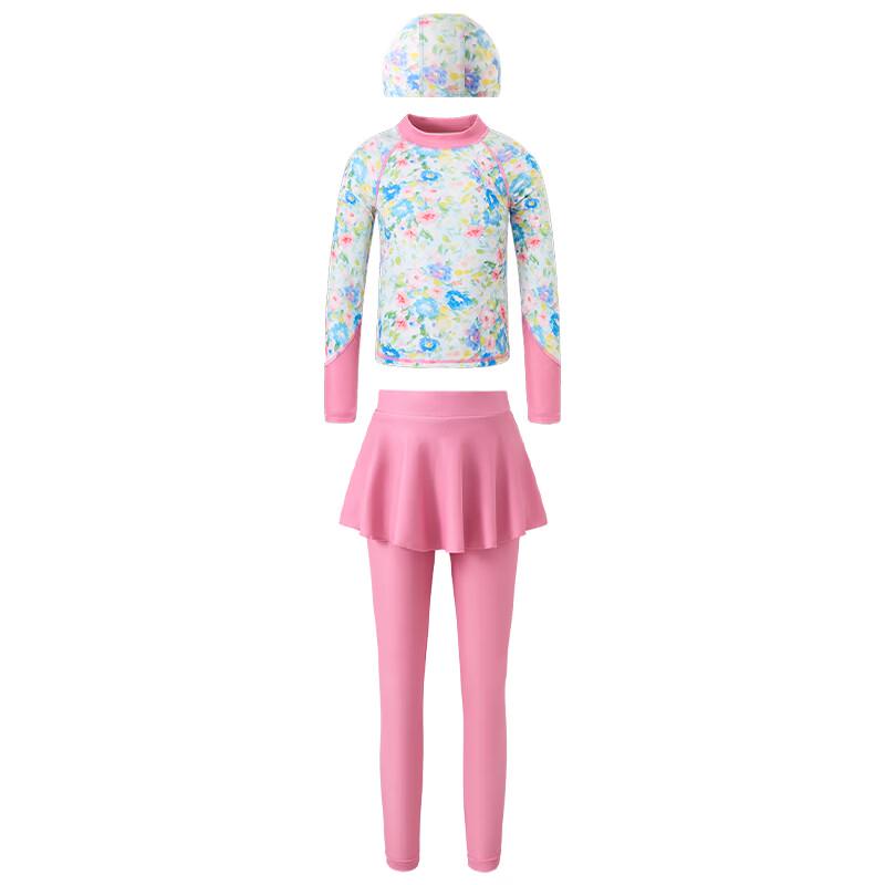 Little Naive Girls' Long Sleeve Sun Protection Split Swimsuit Set
