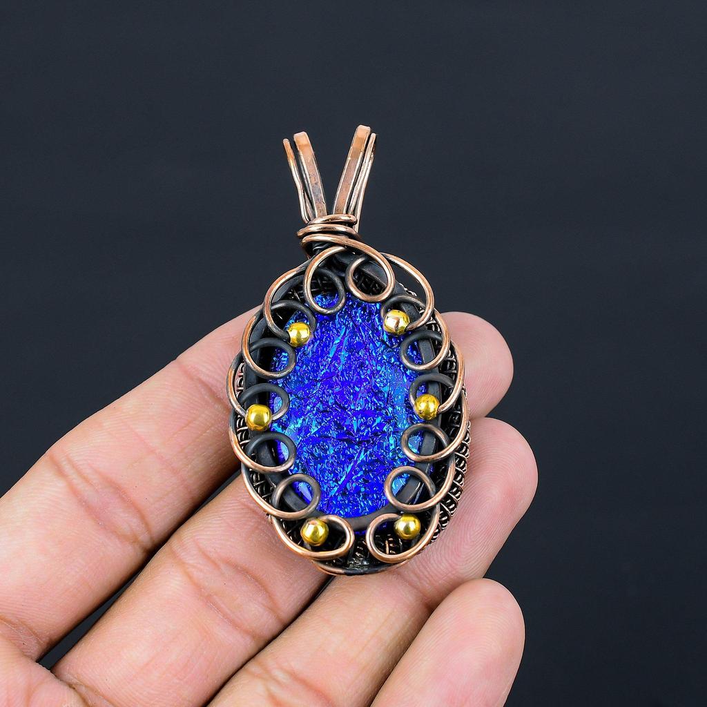 Синий австралийский тройной опал драгоценный камень чистая медная проволока обернутая ювелирная подвеска ручной работы