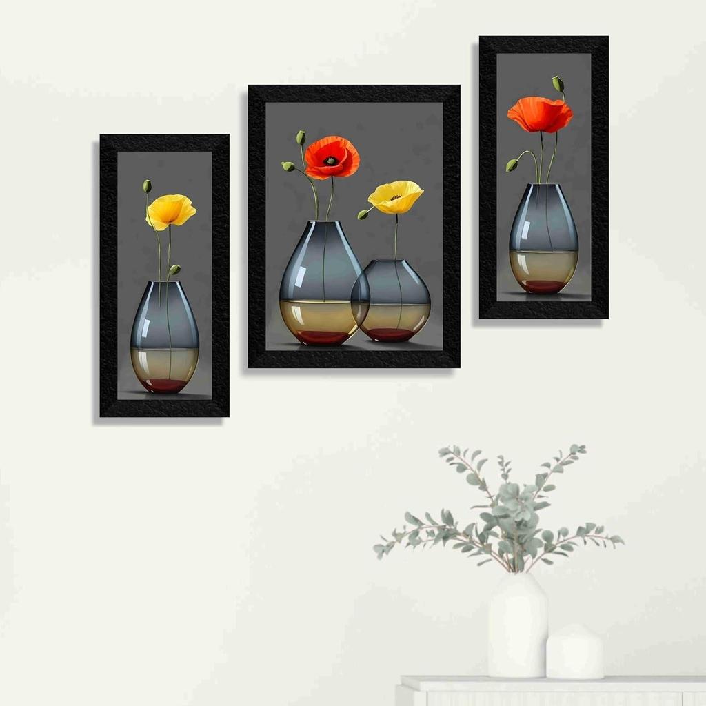 Paintings for Wall Decoration - Set Of 3, 3d for Living Room Large Size with Frames, Hotel, Office Painting 50.8 Cm X 30.48 Cm
