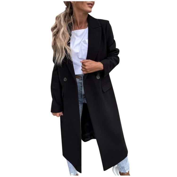 Women Warm Winter Wool Coat Stylish Casual Loose Lapel Button Cardigan with Fake Pocket Outerwear