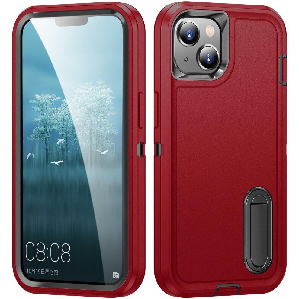 (iPhone 14, Red-black) Shockproof Protective iPhone 15 14 Plus Pro Max XR XS Max Case with Stand